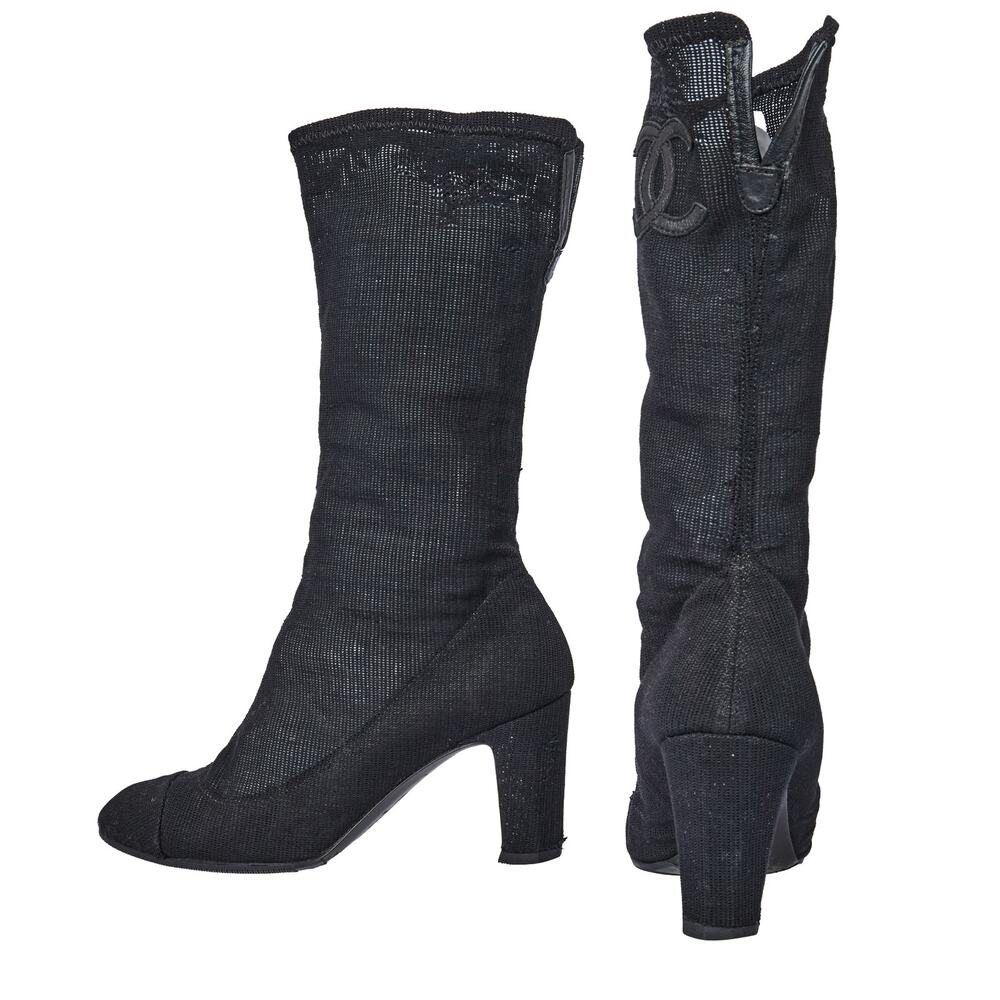 Chanel by Karl Lagerfeld black mesh sock boots - Picture 2 of 4
